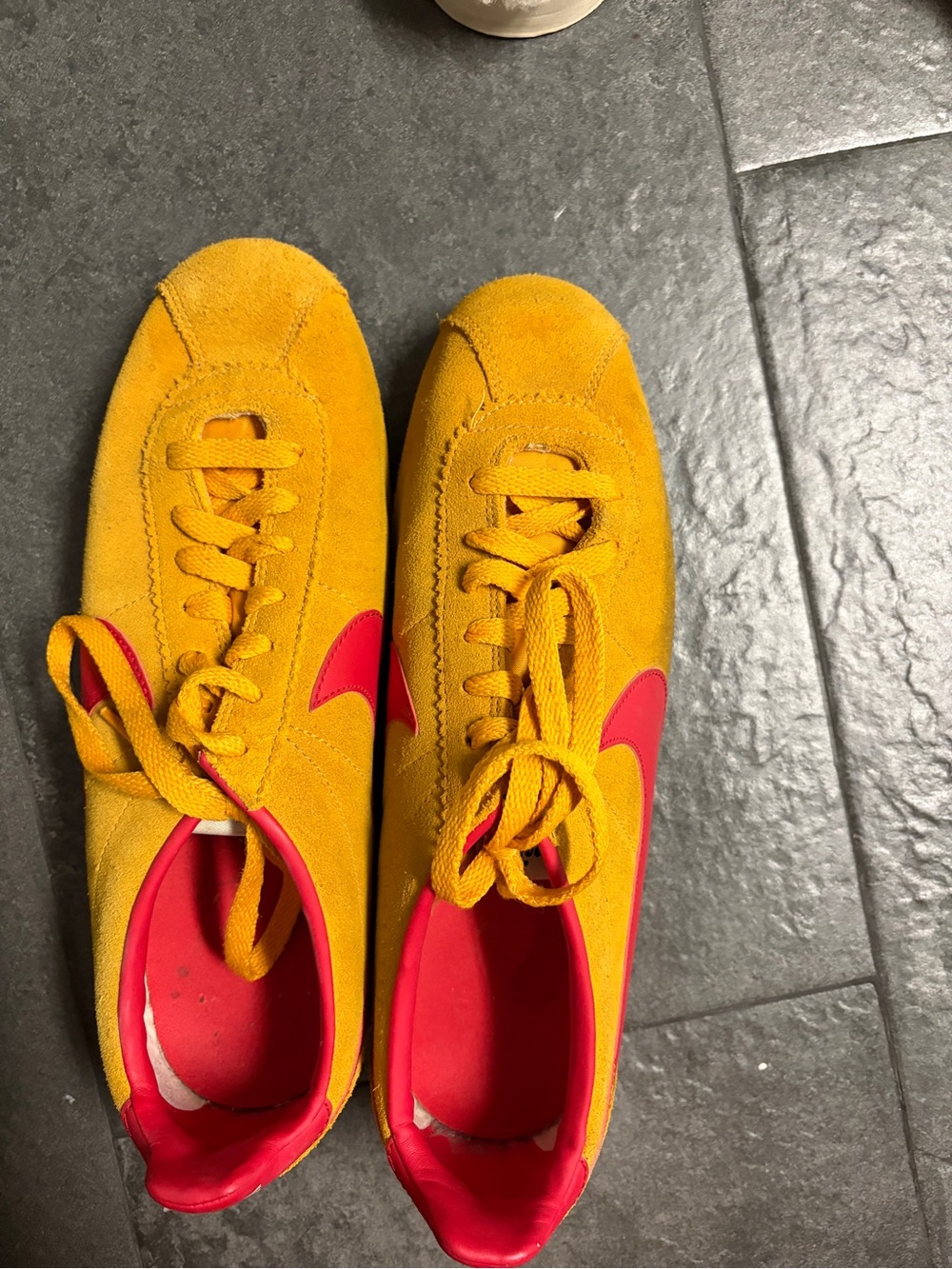 Nike Men’s Cortez  Yellow Suede Sneakers with Red Swoosh - Picture 2 of 2